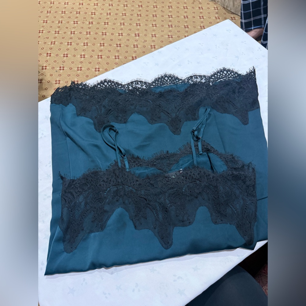 Storia Teal and Black Lace Chemise